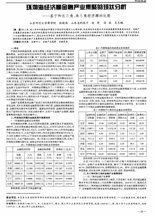 环渤海经济圈金融产业集聚的现状分析——基于和长三角、珠三角经济圈的比较