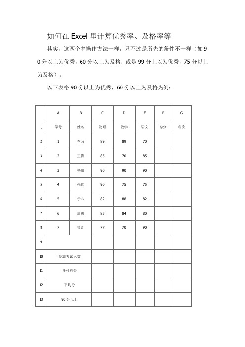 如何在Excel里计算优秀率