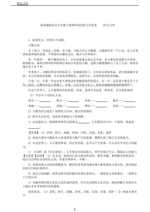 新部编版语文六年级下册课外阅读练习含答案作文习作