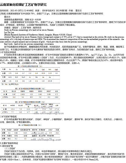 云南某氧化铅银矿工艺矿物学研究