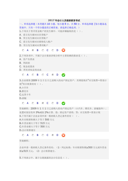 2017年会计人员继续教育考试