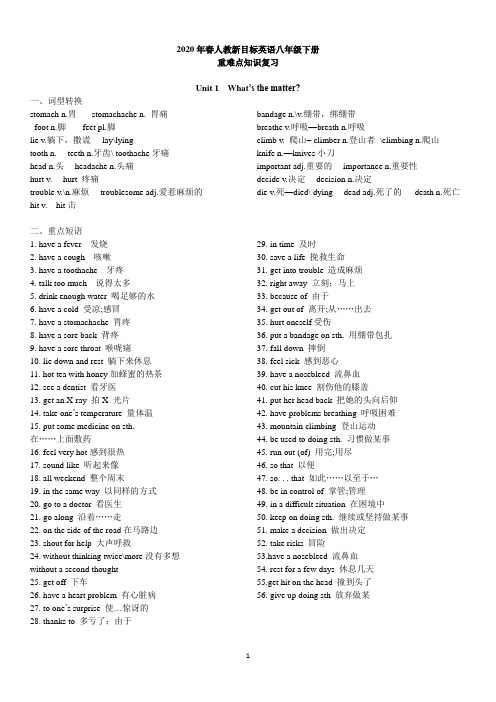2020年春人教新目标英语八年级下册Unit1重难点知识复习