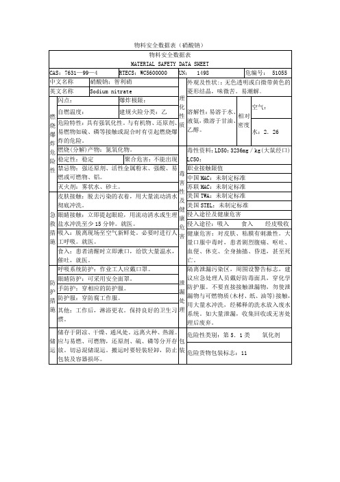 硝酸钠安全数据表