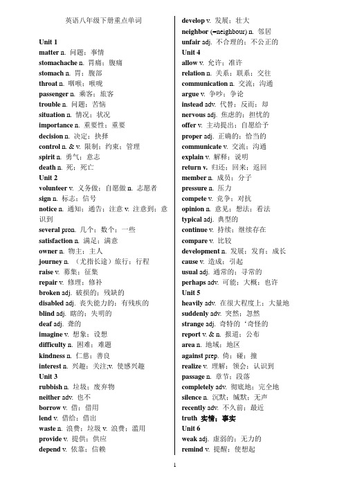 英语八年级下册重点单词