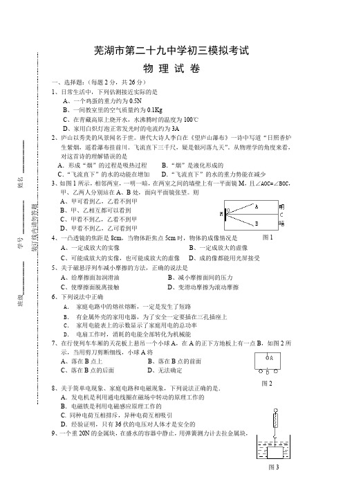 芜湖市第二十九中学初三模拟考试