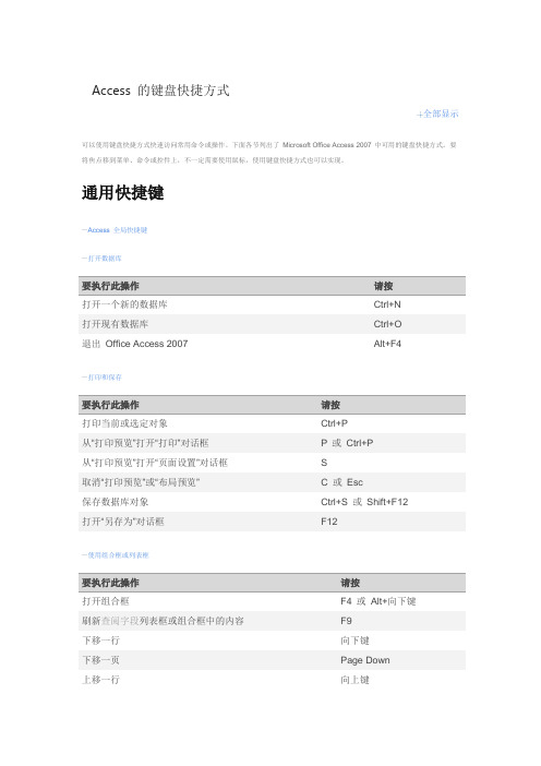 Access 的键盘快捷方式