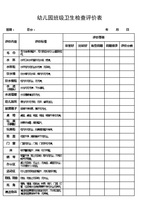 幼儿园班级卫生检查评价表实用文档