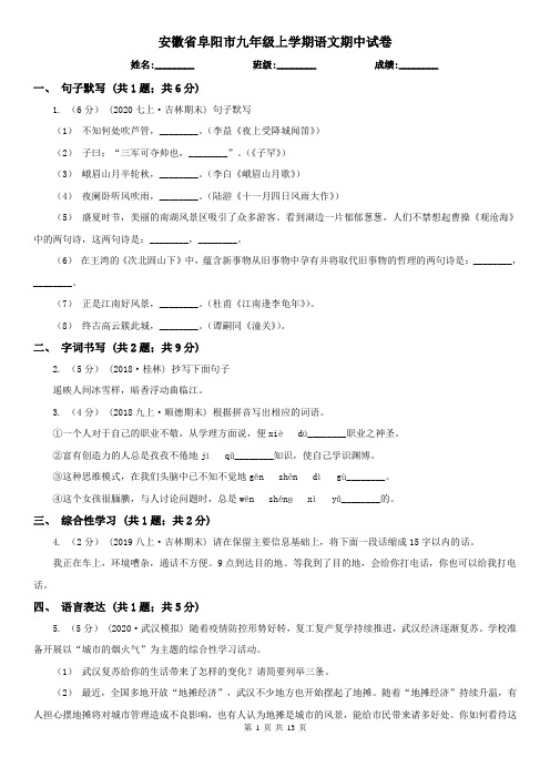 安徽省阜阳市九年级上学期语文期中试卷