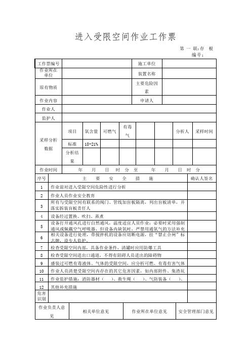 进入受限空间作业工作票