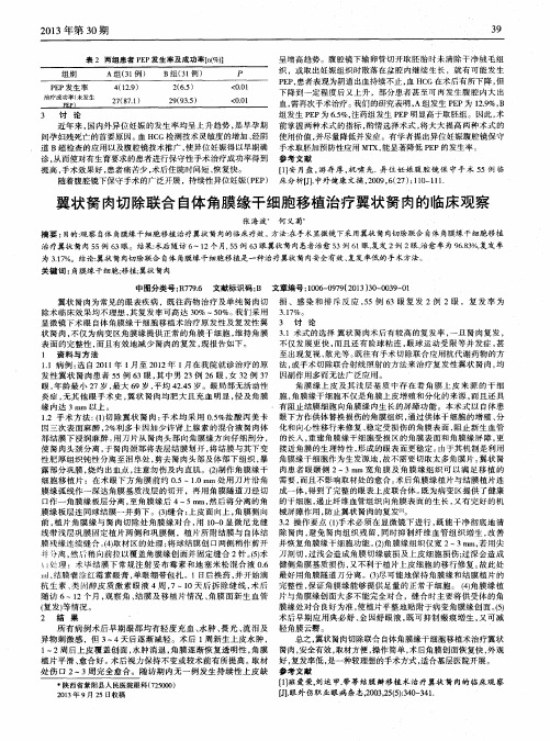 翼状胬肉切除联合自体角膜缘干细胞移植治疗翼状胬肉的临床观察