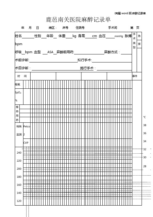 (完整word版)麻醉记录单