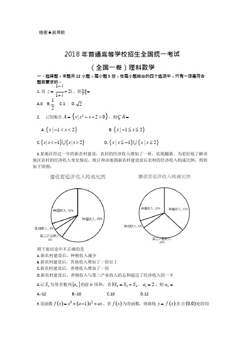 2018高考全国1卷理科数学试卷及答案(可编辑修改word版)