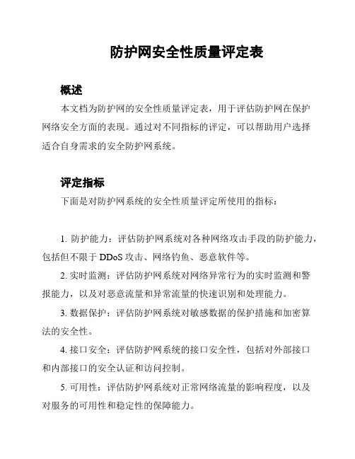 防护网安全性质量评定表