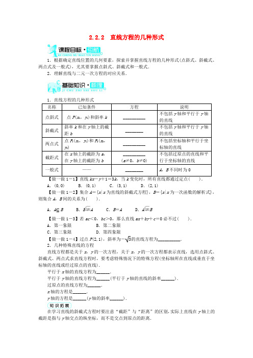 高中数学2.2直线的方程2.2.2直线方程的几种形式学案新人教B版必修2