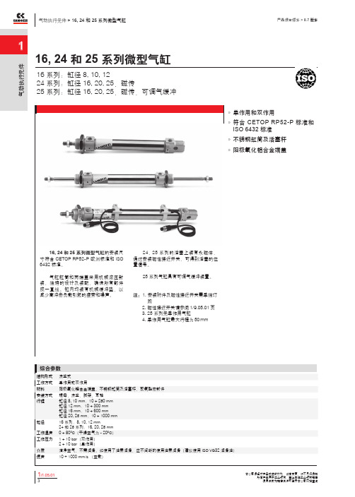 16、24和25系列微型气缸代号