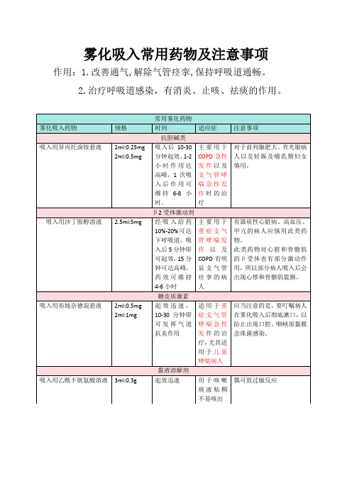 雾化吸入常用药物及注意事项