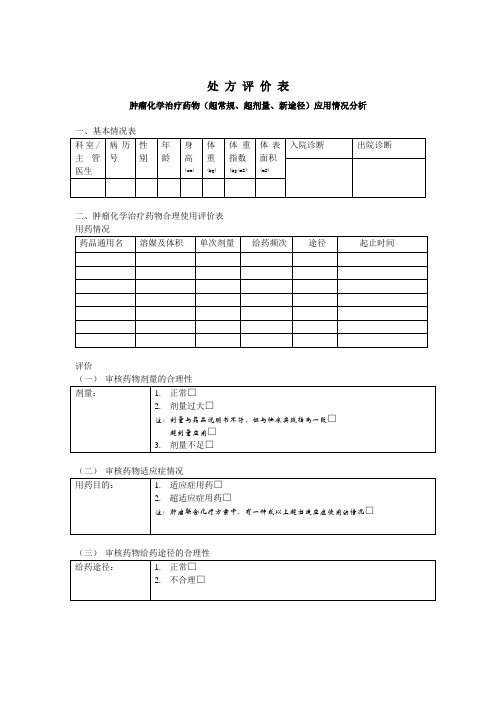 抗肿瘤药物超说明书应用处方评价表