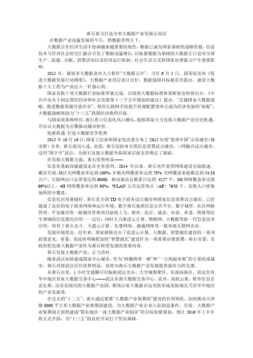 黄石着力打造全省大数据产业发展示范区