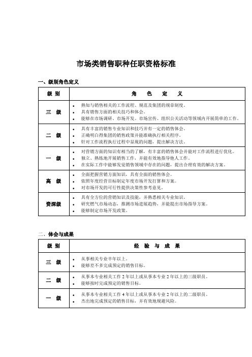 市场类销售职种任职资格标准