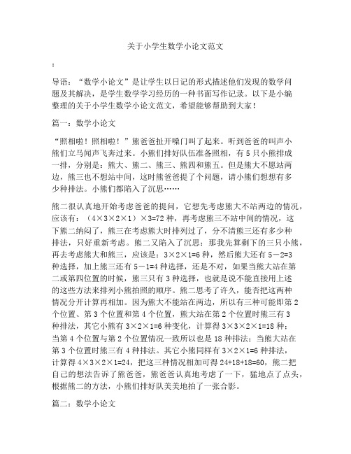 关于小学生数学小论文范文