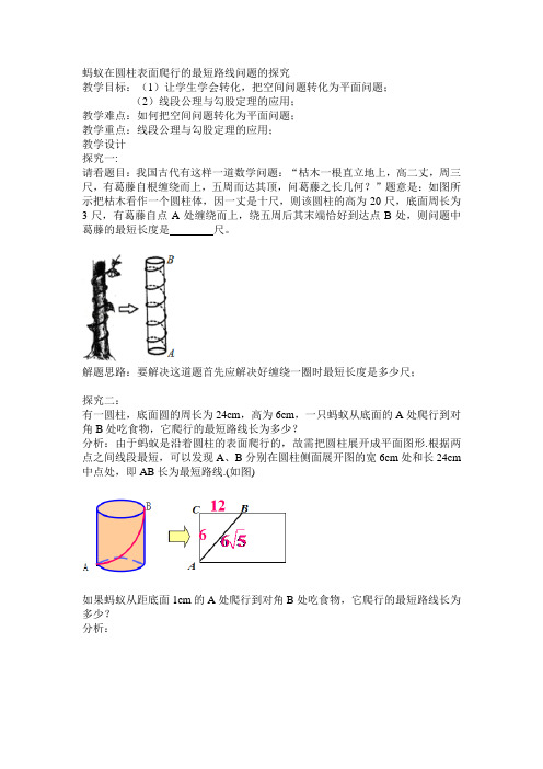 数学人教版九年级上册圆柱体表面蚂蚁爬行最短路线问题探讨