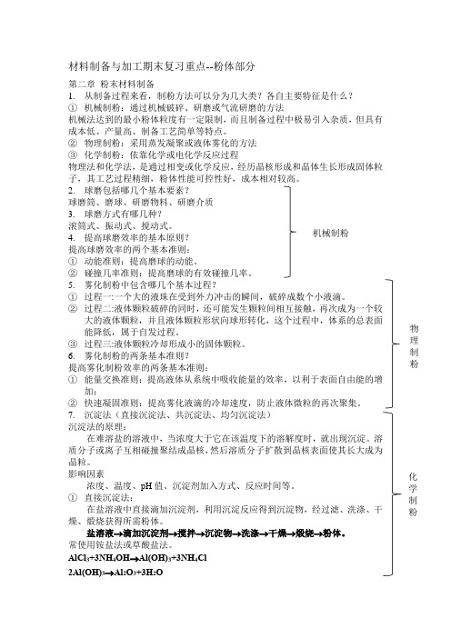 材料制备与加工期末复习重点(粉体部分)