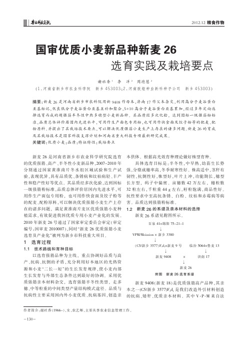 国审优质小麦新品种新麦26选育实践及栽培要点