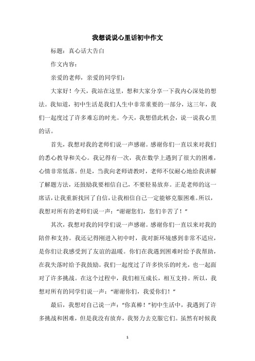 我想说说心里话初中作文