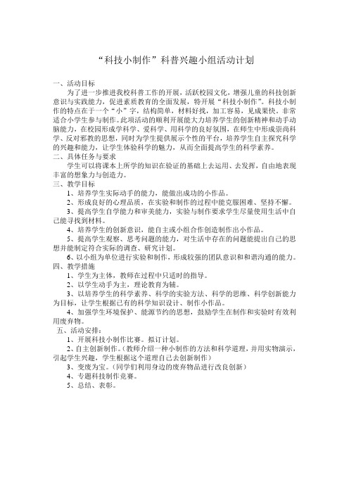 科技小制作活动计划