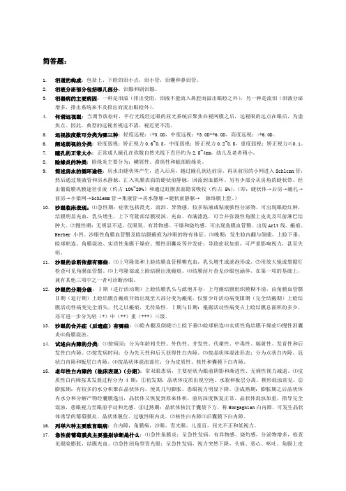 眼科学常考简答题