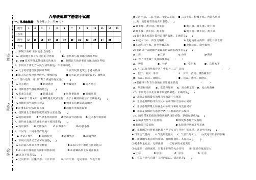 晋教版八年级下册地理期中测试卷