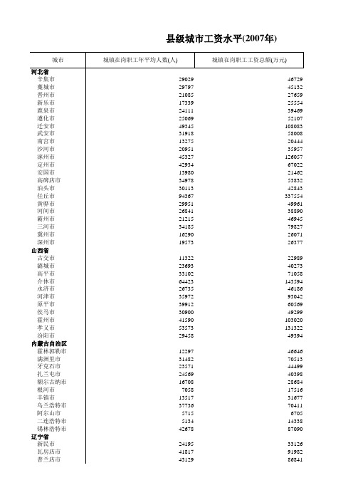 县级城市工资水平(2007年)