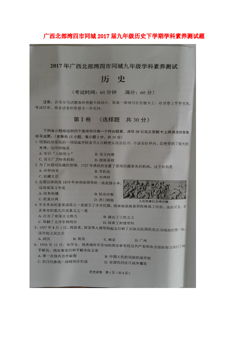 广西北部湾四市同城九年级历史下学期学科素养测试题(