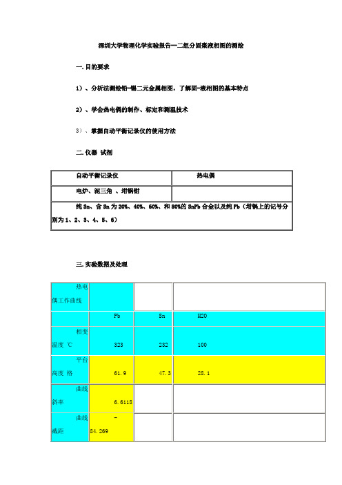 深圳大学物理化学实验报告-二组分固枣液相图的测绘