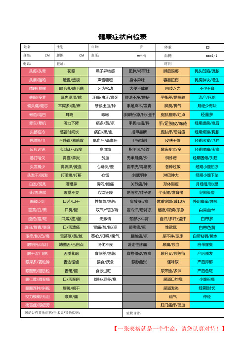 自检表格(最新版)