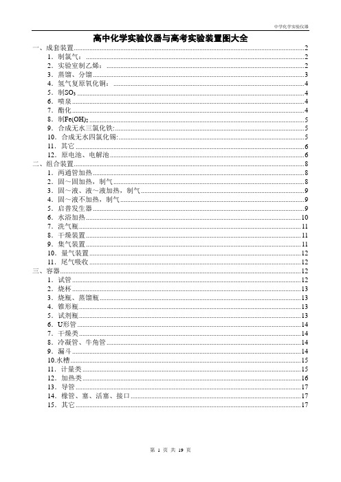 高中化学实验仪器与高考实验装置图大全