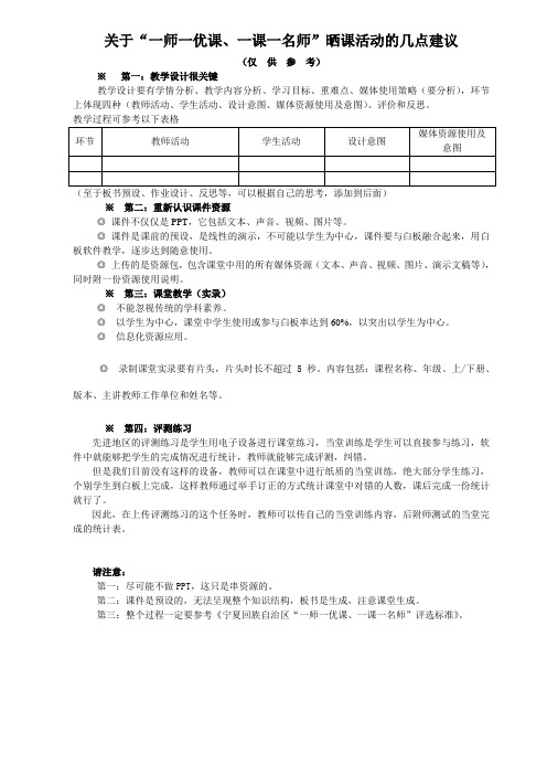 关于一师一课晒课的几点建议