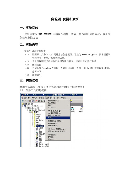 SQL server实验四 视图和索引