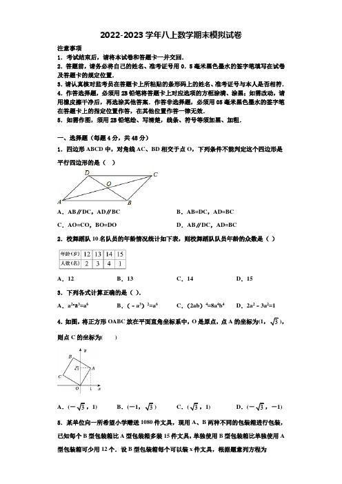 深圳市龙岗区2022-2023学年数学八上期末达标测试试题含解析