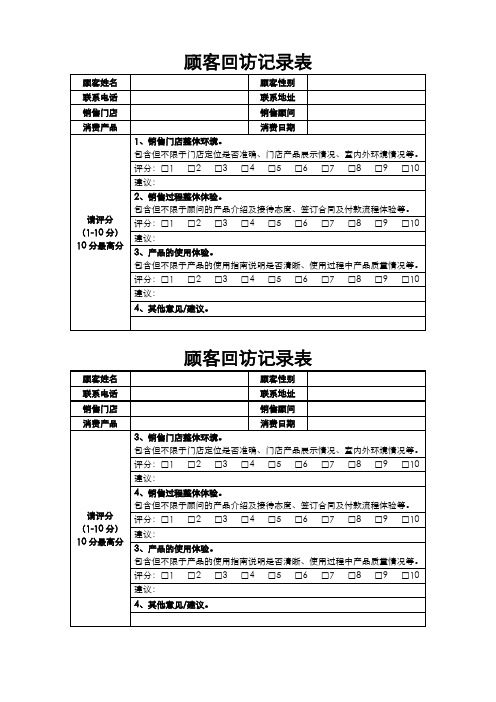 顾客回访记录表(2021-2022年)