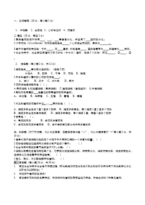 植物生物学__四川大学(3)--模拟试卷(三)