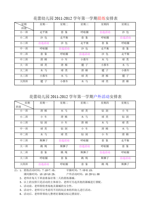 花蕾幼儿园2011晨练安排表