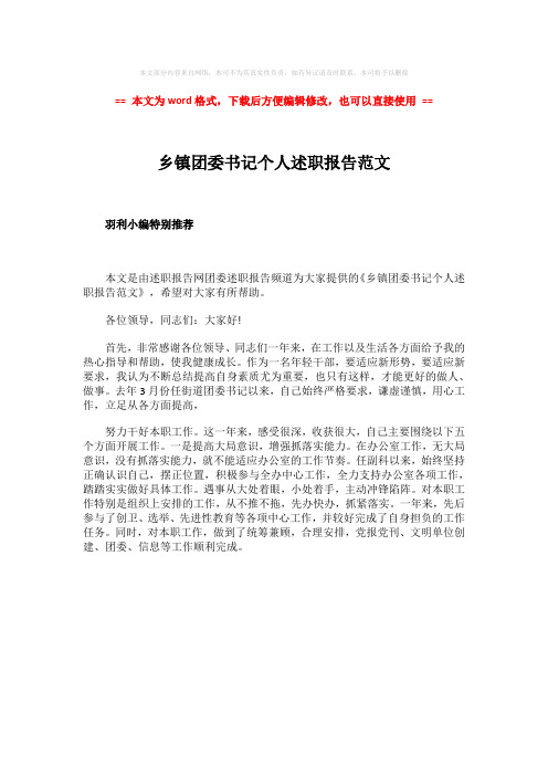 【推荐】乡镇团委书记个人述职报告范文word版本 (1页)