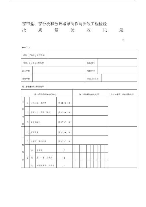 窗帘盒窗台板和散热器罩制作与安装工程检验批质量验收记录表格.doc