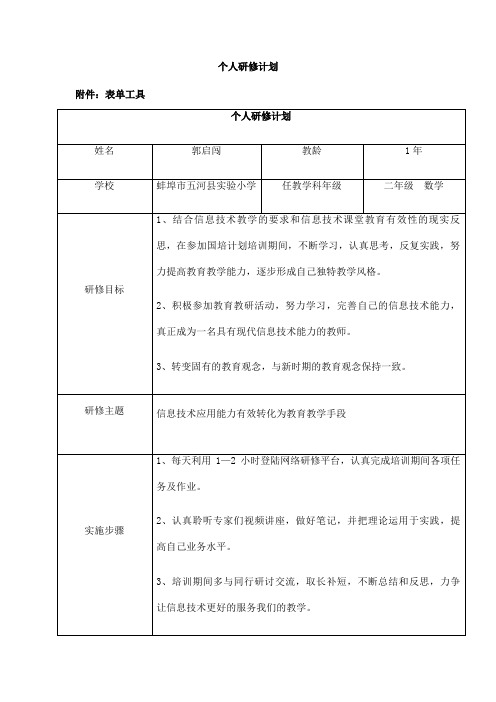 个人研修计划..国培计划