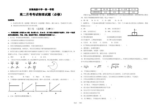 人教版高中高二物理月考(必修)试卷及答案