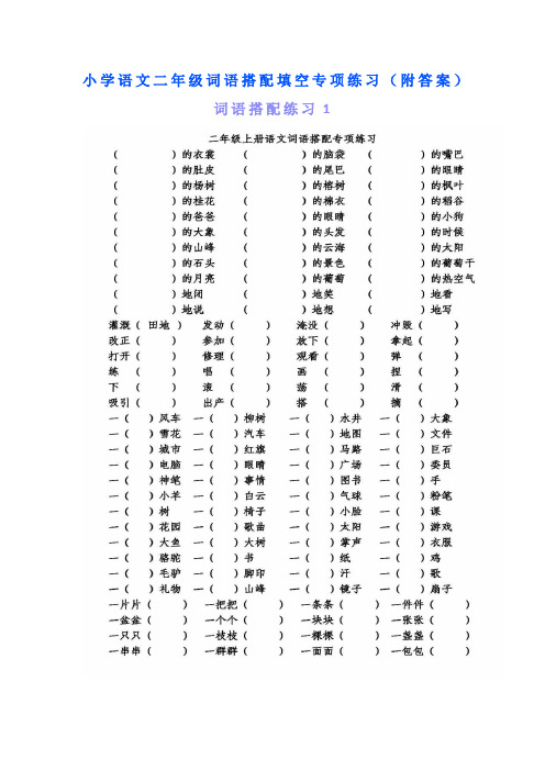 部编版小学语文二年级词语搭配填空专项练习(附答案)