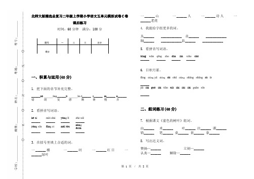 北师大版精选总复习二年级上学期小学语文五单元模拟试卷C卷课后练习