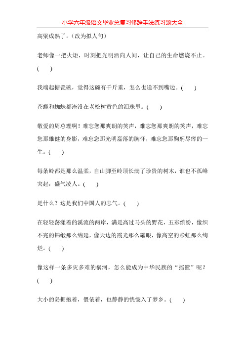 小学六年级语文毕业总复习修辞手法练习题大全139