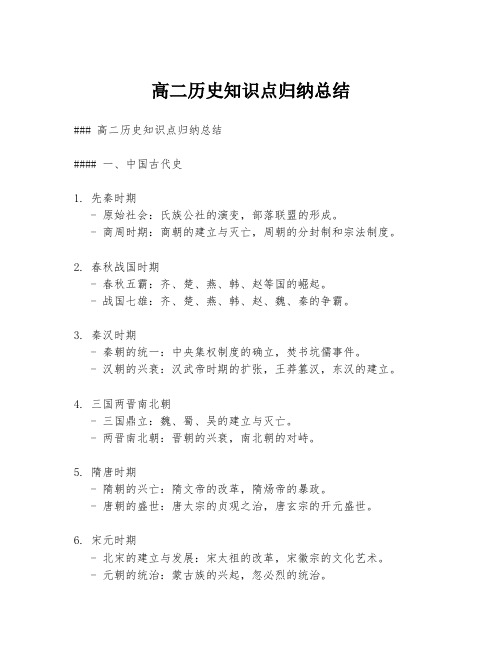 高二历史知识点归纳总结